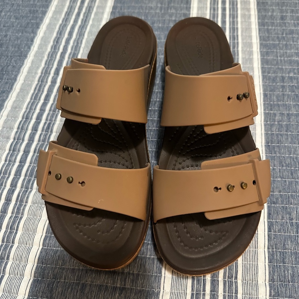 CROCS Brown Double-Strap Slide Sandals